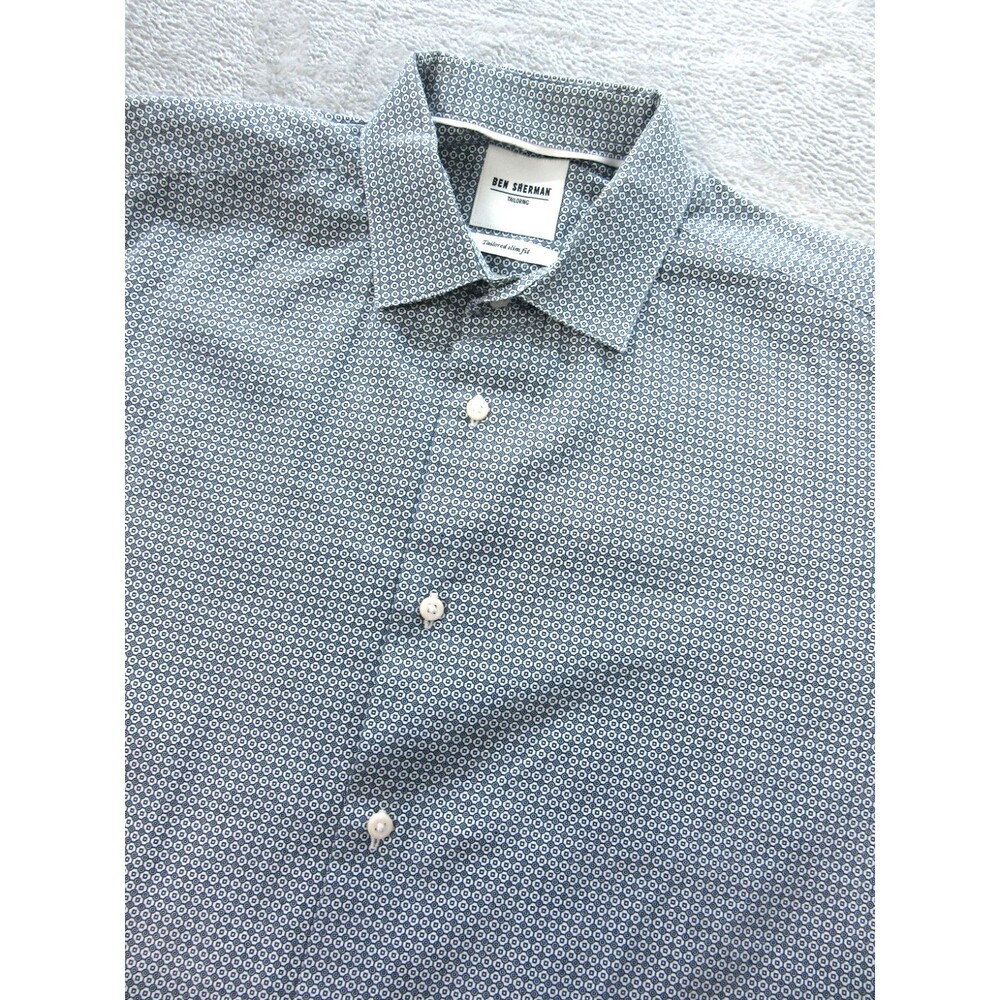 Ben Sherman Tailored Slim Fit Shirt Men's Sz. Medium 15.5 Geometric Blue Preppy